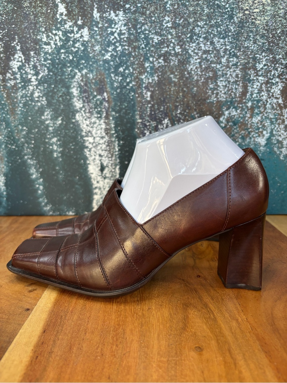 Diba Justice Vintage 1990s Dark Academia Square Toe Leather Heels 8.5 VGVC - Picture 4 of 11